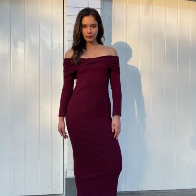 VESTIDO OFF SHOULDER VINO
