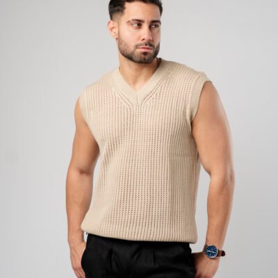 CHALECO TEJIDO V BEIGE
