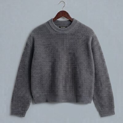 SWEATER RIBBED BOXY FIT GRIS OSCURO