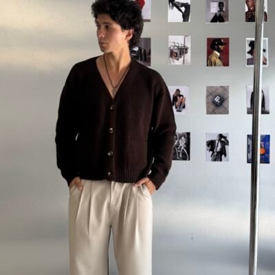 CARDIGAN KNIT BOXY FIT MARRON OSCURO
